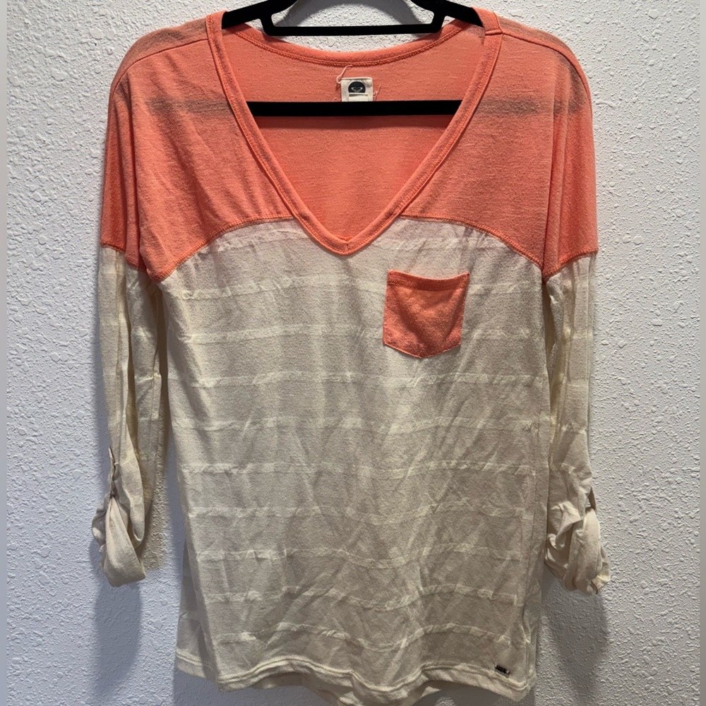 Roxy Coral and Cream V-Neck Top